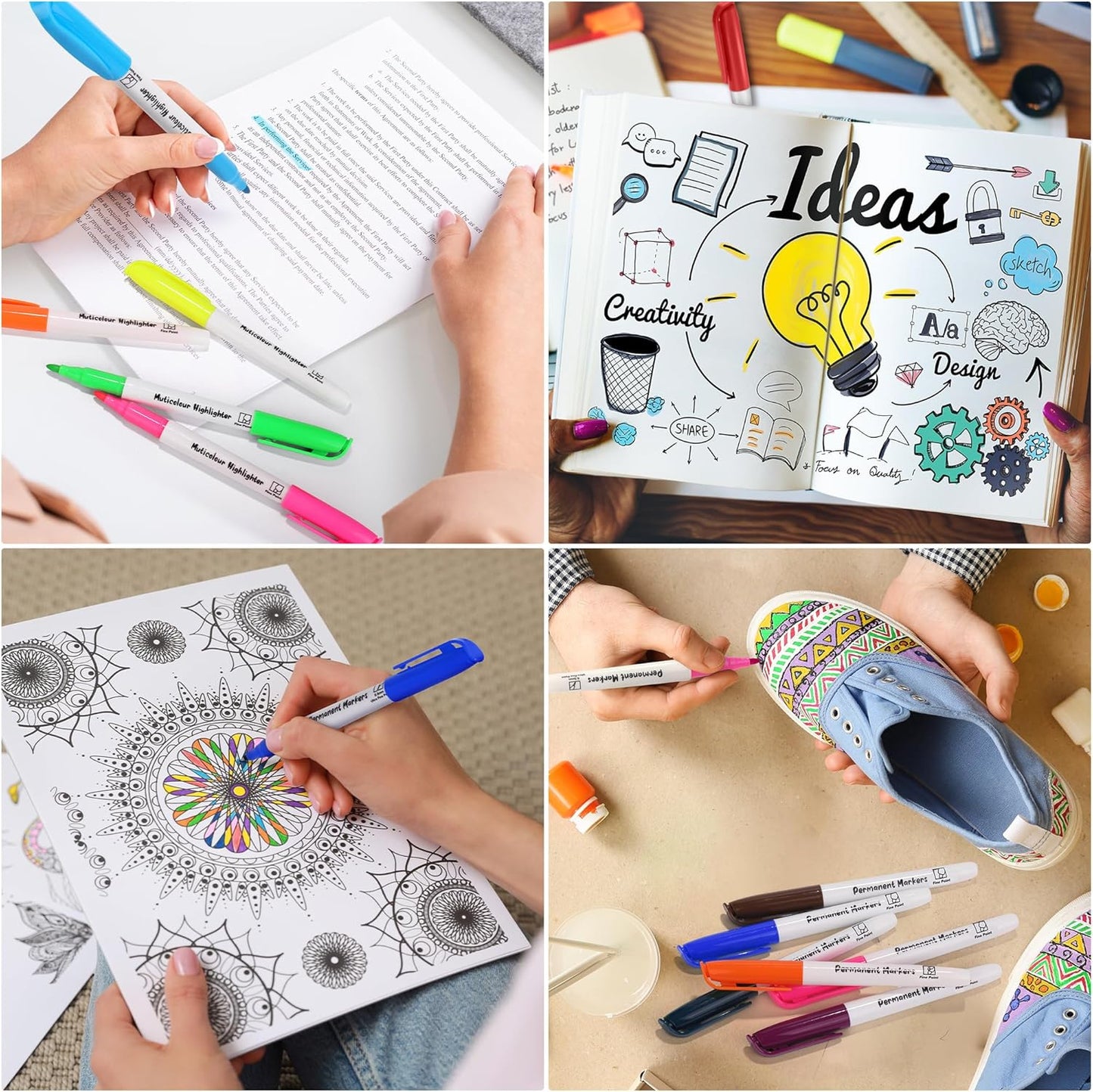 Aodaer 144 Pack Permanent Markers, 3mm and 0.5mm, Colored Fine Point Markers and Highlighter, Waterproof, Quick-drying, Smooth Markers for Home Office School Supplies, Works on Wood, Plastic, Metal