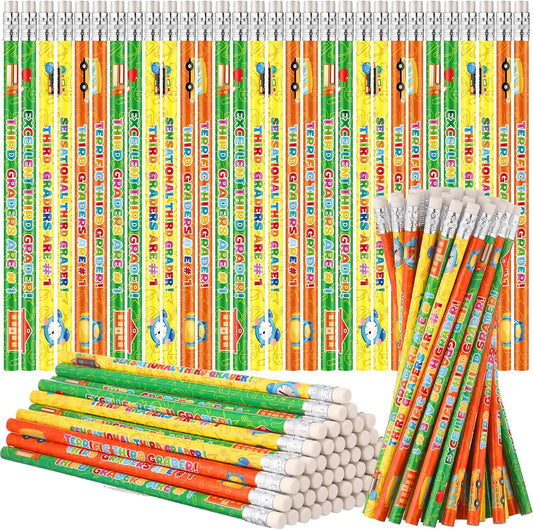 Tenceur 120 Pcs 3rd Graders Pencils, 3 Motivational Cute Pencils Bulk with Erasers for Kids Student Teacher Classroom Reward Back to School Supplies