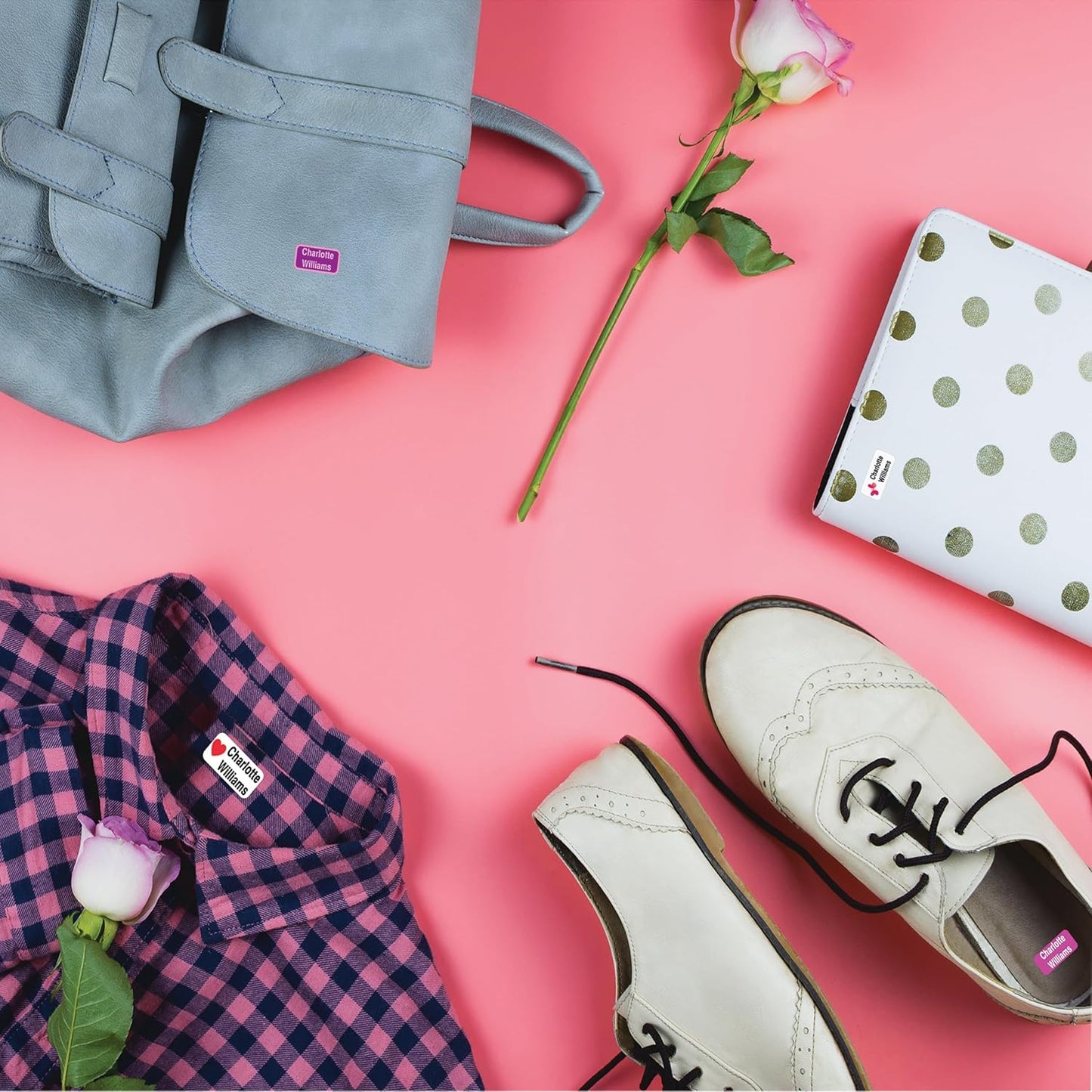 Personalized Waterproof Name Labels Press and Stick Custom Name Stick on Clothing Labels. Customized Up to 3 Lines Great for Camp & Daycare (Green Garden)