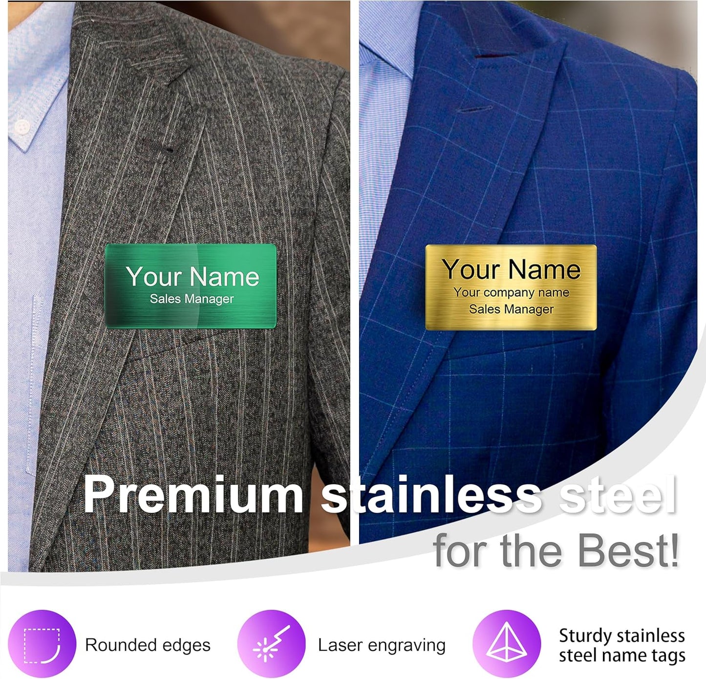 Magnetic Name Tags | Personalized Engraved Metal Identification Badges with Pin or Adhesive Backing | Custom ID Tags | 3"x1.5"