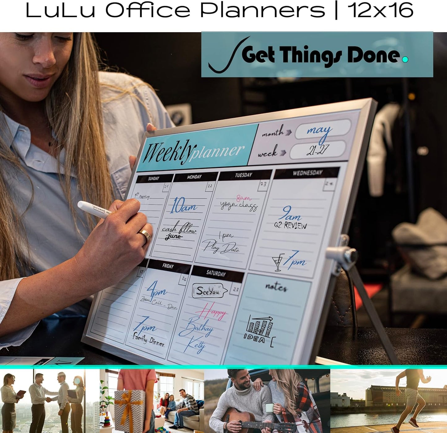 Dry Erase White Board for Desktop & Wall 12"x16" with 2 Magnetic Removable Planners - Weekly & Monthly to Do List Board with Stand, 6 Markers Eraser & Wall Hangers - Portable Double Sided Magnetic