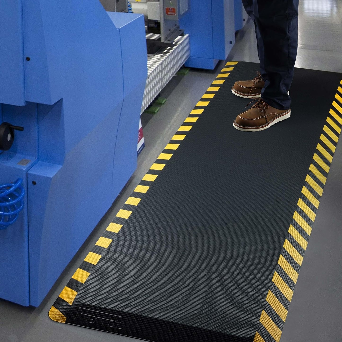 FEATOL Anti Fatigue Mat Industrial, Ergonomic Standing Floor Mat for Work for Stand, Black with Yellow Border Safety 20" x 32"-Support for Leg & Back Pain
