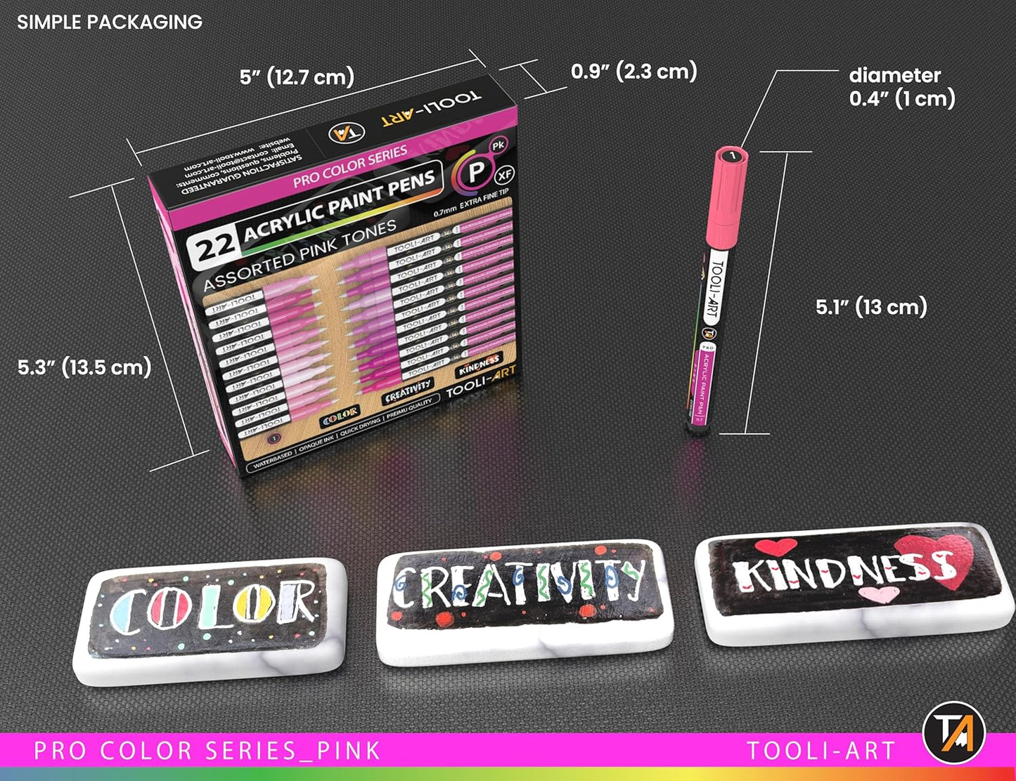 Acrylic Paint Pens 22 Pink Tones Assorted Pro Color Series Markers Set 0.7mm Extra Fine Tip for Rock Painting, Glass, Mugs, Wood, Metal, Canvas, Projects, Non Toxic, Waterbased, Quick Drying