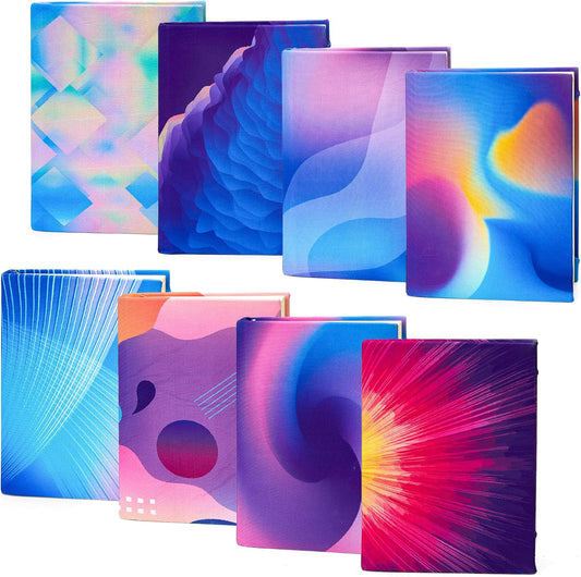 Feela 8 Pack Stretchable Jumbo Fabric Book Covers - Washable Durable Reusable Nylon for Hardcover Textbooks Notebooks up to 9"x11" - 8 Neon Patterns