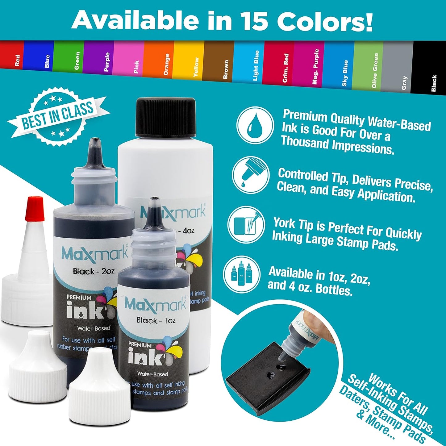 MaxMark Premium Refill Ink for self Inking Stamps and Stamp Pads, Crimson Red Color - 4 oz.