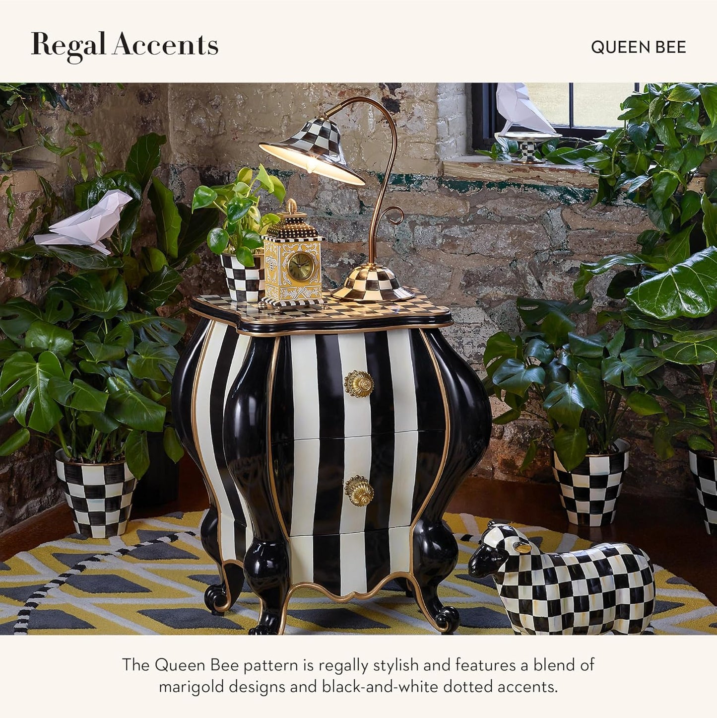 MACKENZIE-CHILDS Desk Clock, Decorative Wood Clock for Kitchen and Living Room, Queen Bee