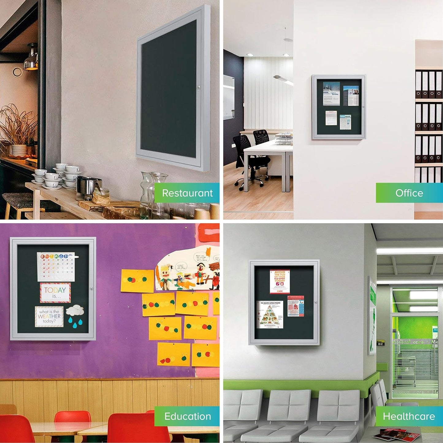 Ghent 24"x18" 1-Door Outdoor Enclosed Vinyl Bulletin Board, Shatter Resistant, with Lock, Satin Aluminum Frame - Ebony (PA12418VX-183), Made in the USA