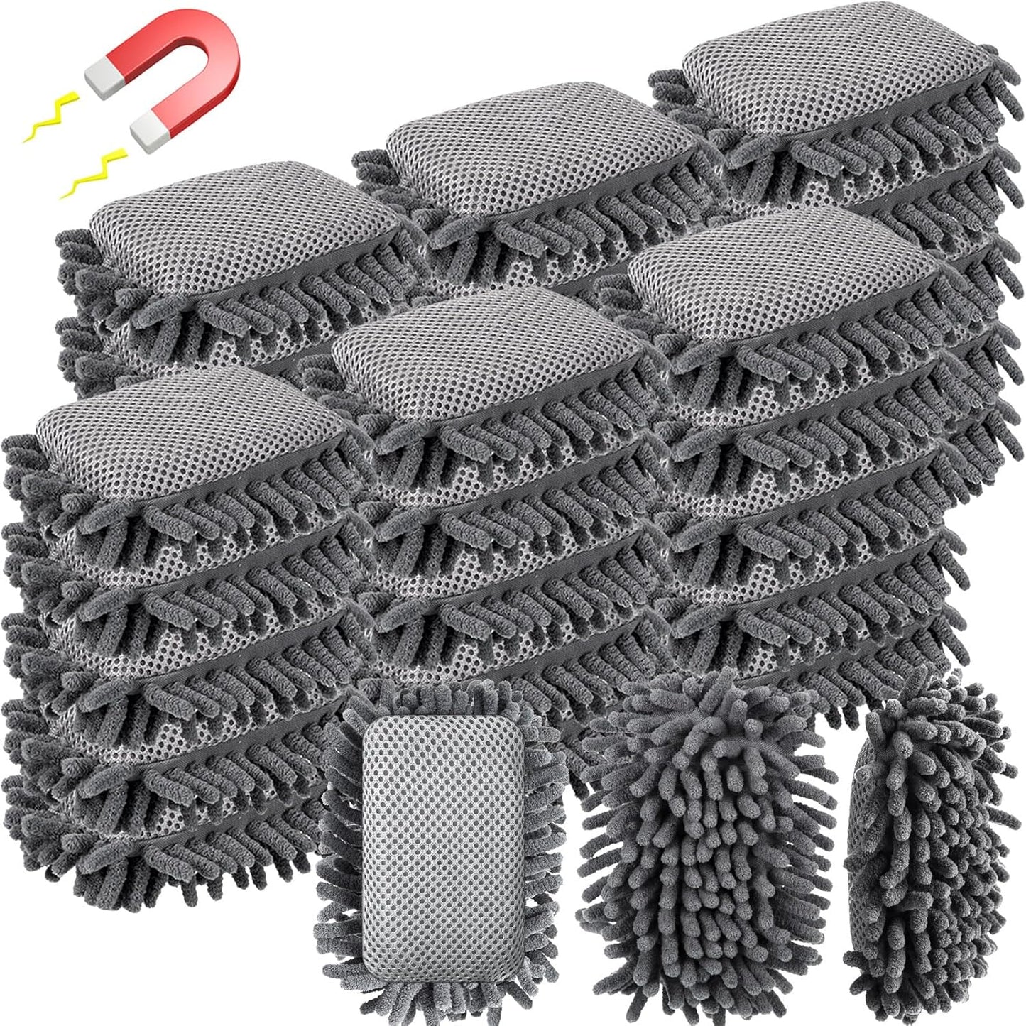 Sherr 30 Pcs Microfiber Shag Dry Erasers Bulk Magnetic Whiteboard Eraser Washable Colorful Chalk Board Eraser Markers Chalk Home School Classroom Office Supplies(Gray)