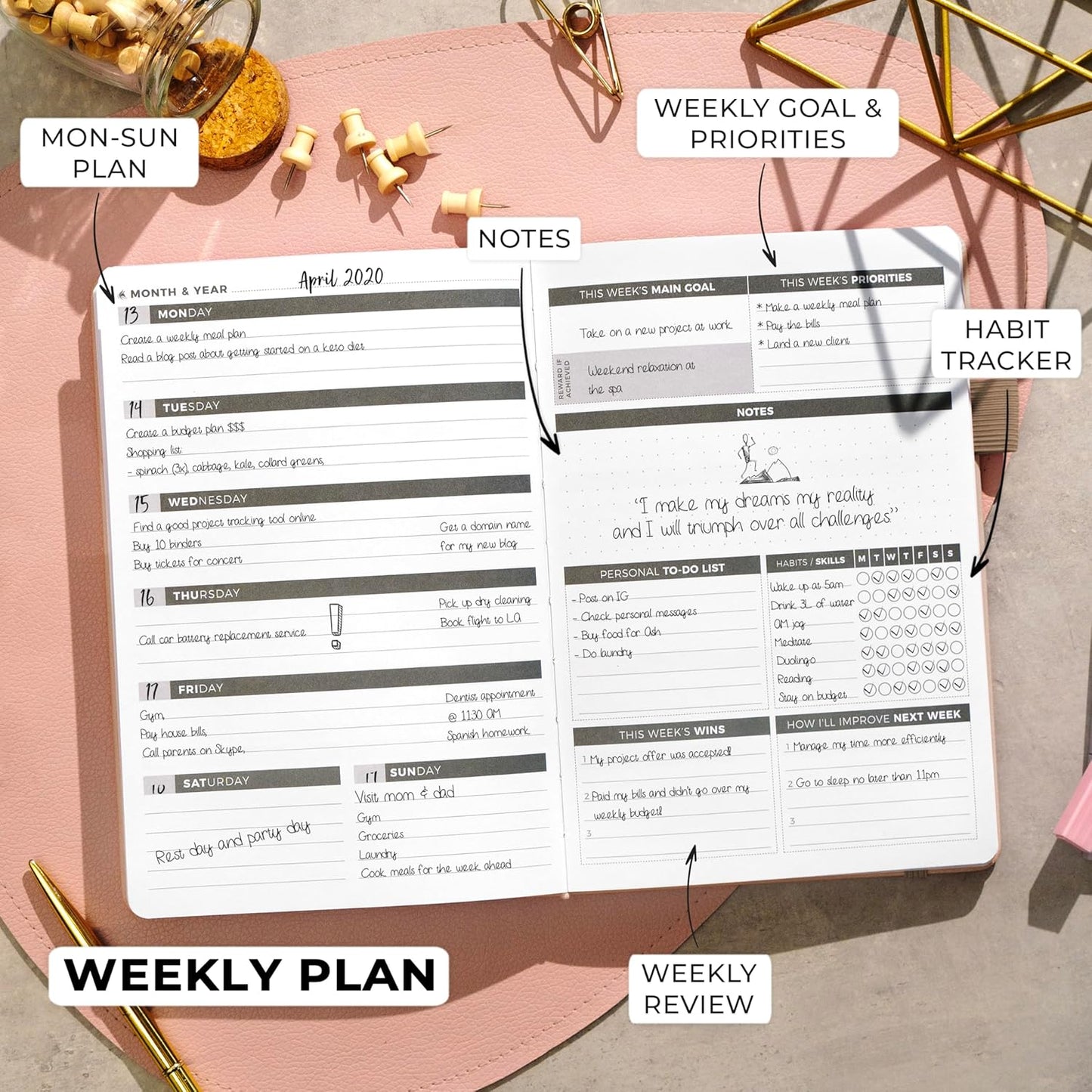 Clever Fox Planner – Undated Weekly & Monthly Planner for Productivity, Time Management & Goals – Organizer Journal – A5 (Pearl)
