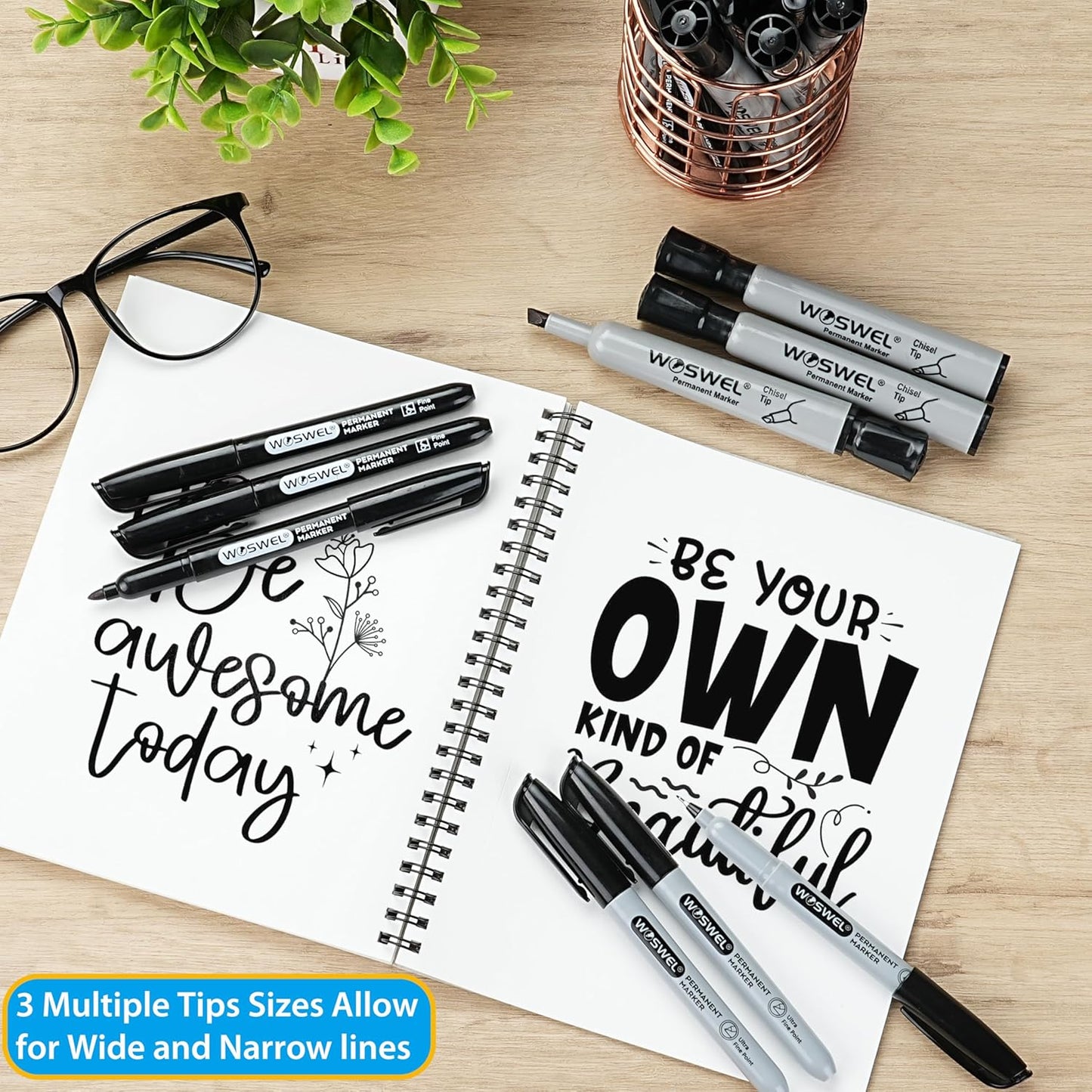 Permanent Markers 36 Variety Pack Bulk,Featuring Ultra-Fine,Chisel Tip,And Fine Tip Marker Set,Writing And Poster Black Markers,Works on Plastic,Wood,Stone,Metal and Glass for Doodling, Marking