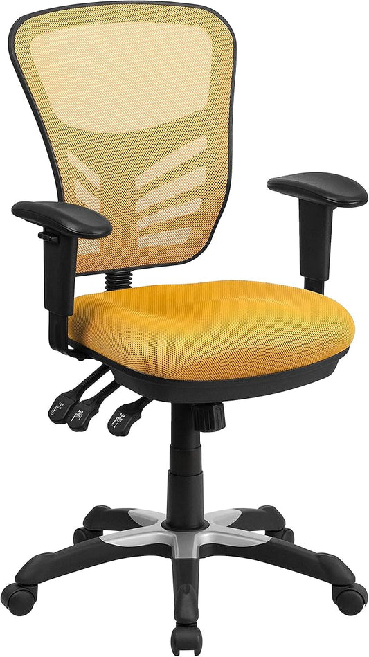 Flash Furniture Nicholas Mid-Back Yellow-Orange Mesh Multifunction Executive Swivel Ergonomic Office Chair with Adjustable Arms