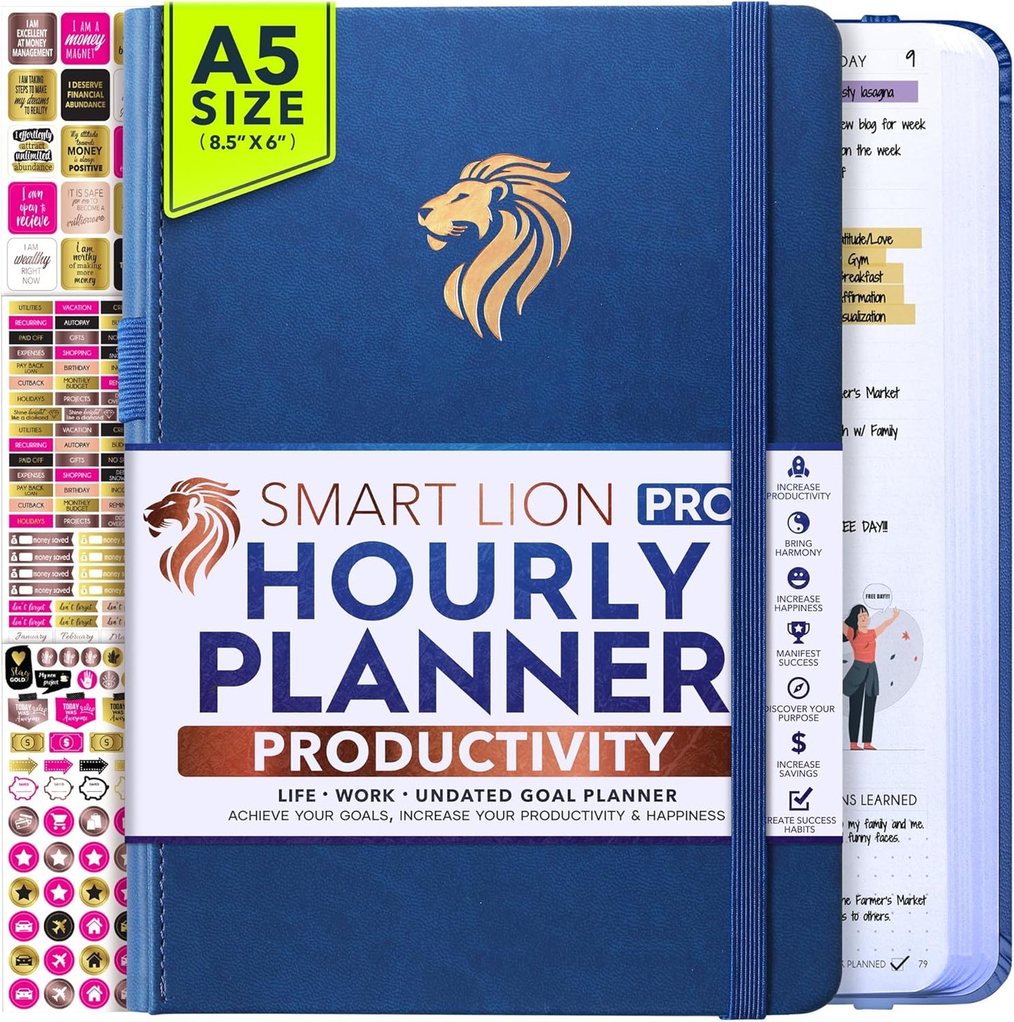 Hourly Planner - Undated Daily, Weekly & Monthly Planner with Budget Section | A 12 Month Journey to Increase Productivity & Happiness | Life Organizer & Gratitude Journal - Vertical Format