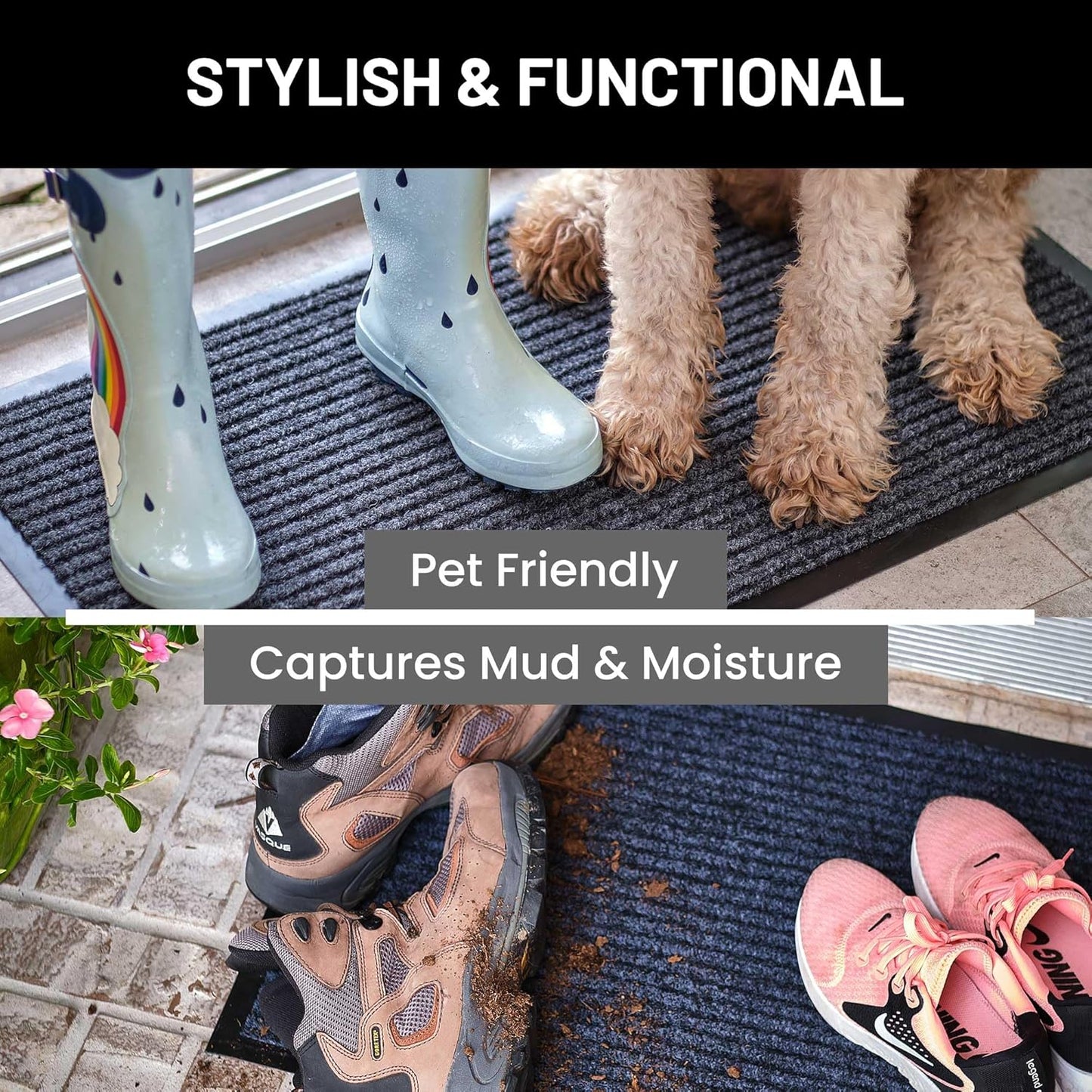 Sierra Concepts Front Door Mat X-Large Welcome Floor Mats - Entryway Indoor Outdoor Entrance Doormat, Patio, Porch, Muddy Dog Shoe, Inside Outside Low Profile 48x36in, 2-Pack Red