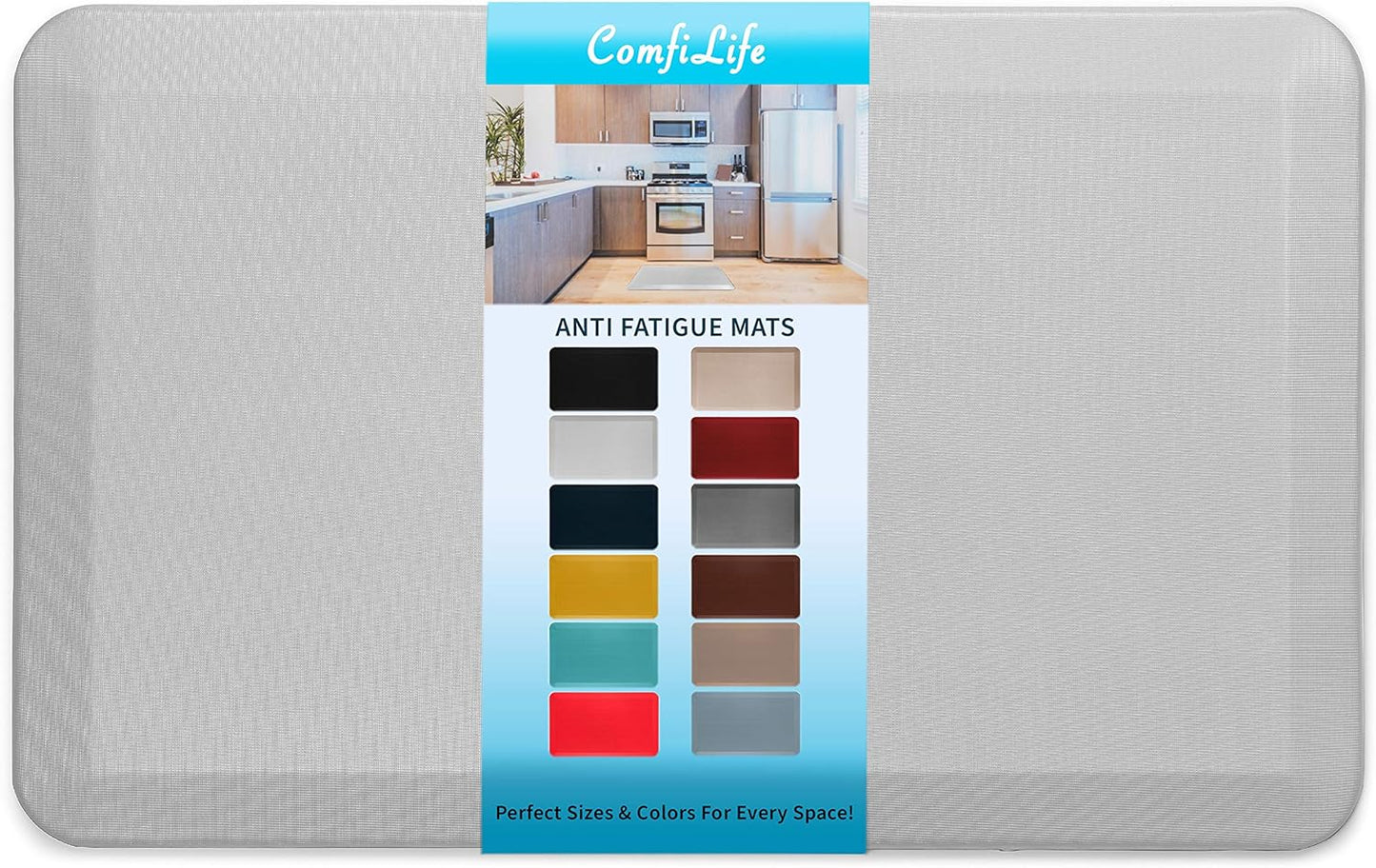 ComfiLife Anti Fatigue Floor Mat – 3/4 Inch Thick Kitchen Mats for Floor, Standing Desk Mat, Kitchen Rug – Comfort at Home, Office – Durable – Stain Resistant – Non-Slip Bottom (20" x 32", Silver)