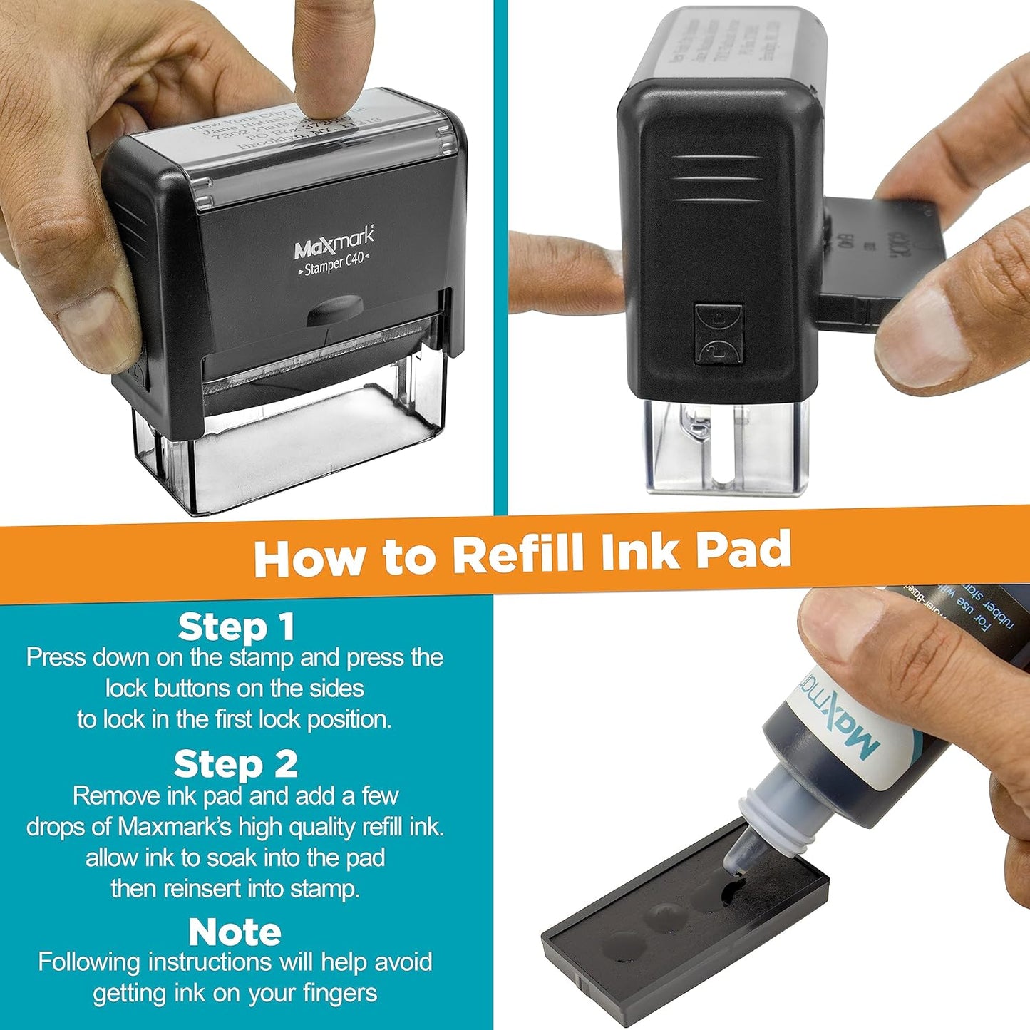 MaxMark Customized Self Inking Stamp - Up to 5 Lines of Text - Large Size - Choose from 15 Ink Colors