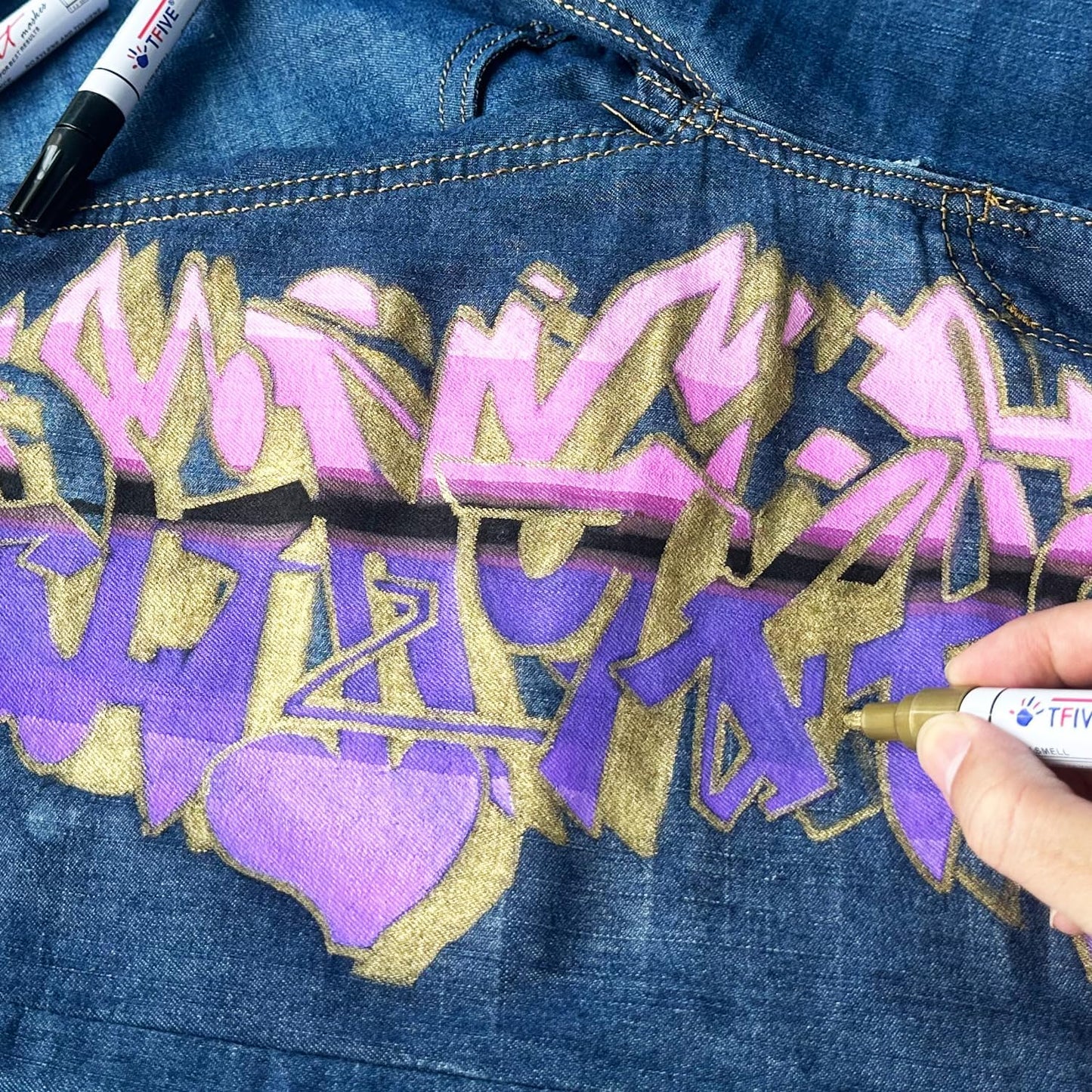 TFIVE Gold Paint Pens Markers - 12 Pack Oil Based Permanent Marker, Medium Tip, Never Fade, Quick Dry, Waterproof Paint Pen for Rocks Painting, Wood, Fabric, Plastic, Canvas, Glass, Metal