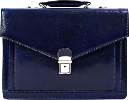 Time Resistance Leather Briefcase for Men - Business Laptop Bag - Italian Handmade Leather Bag - Attache - Gift Box Included