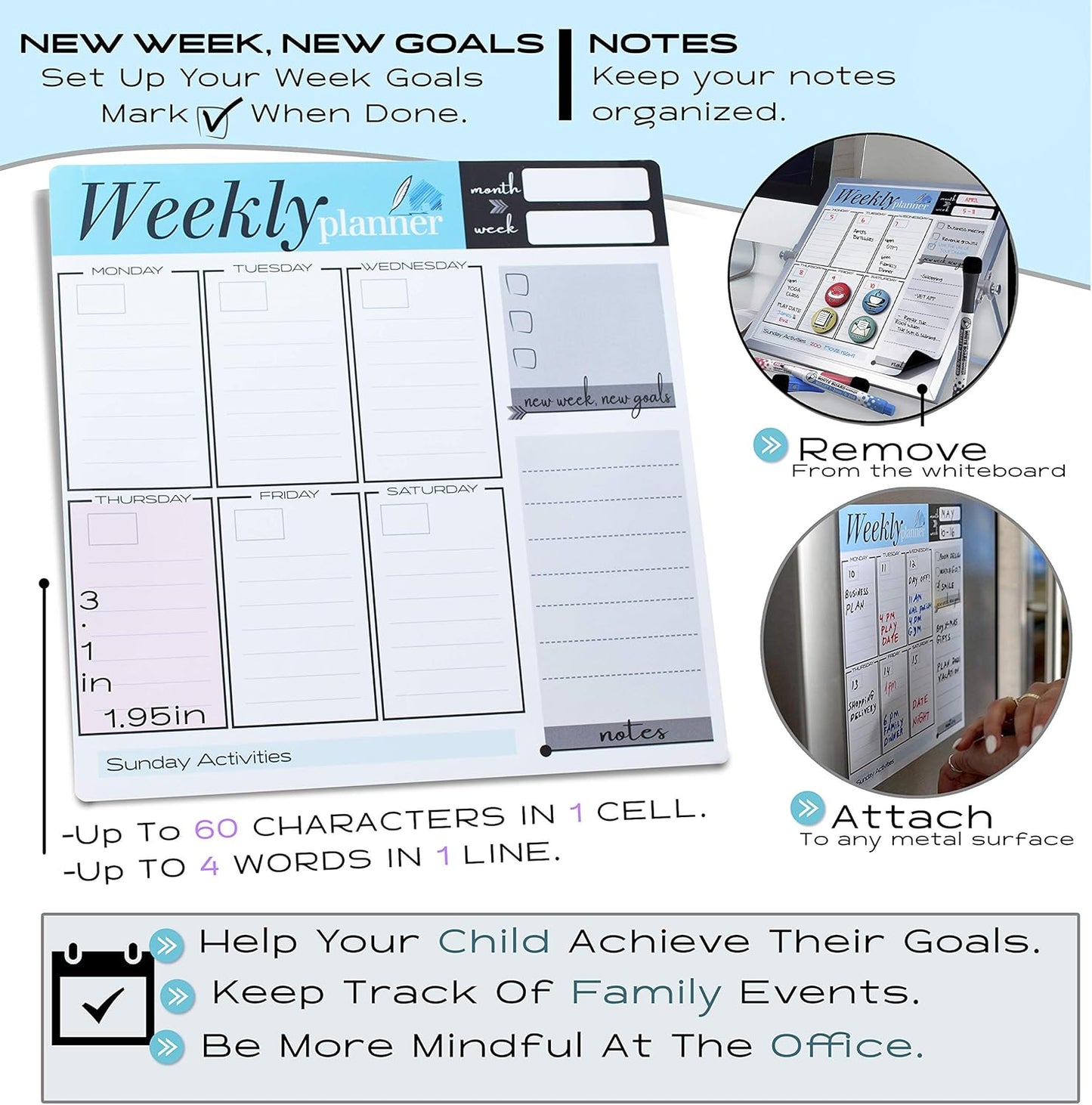 Small Desktop Weekly Planner White Board - Calendar 10"x10" Dry Erase Magnetic to Do List Board with Stand, 3 Markers, 4 Magnets, Eraser - Portable Tabletop Whiteboard for Home School & Office