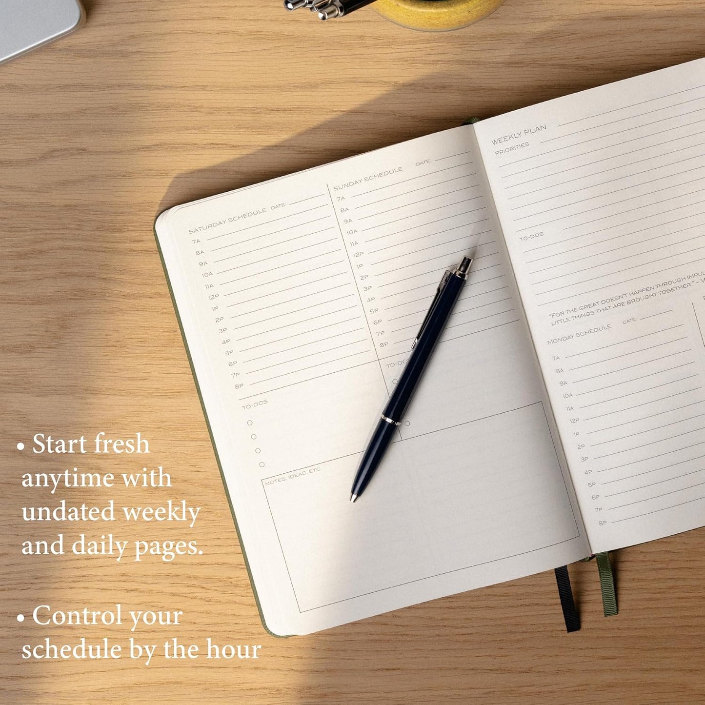 Anecdote 2026 Planner: 52 Week Daily Planner, Yearly, Monthly & Weekly Workflow for Planning Your Success – Vegan Leather Hardcover, Start Anytime & Achieve your Goals - Camel