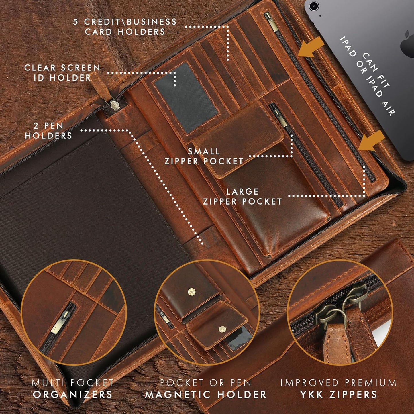 Leather Portfolio Organizer Folio Leather Padfolio Portfolio Binder Portfolio Folder Leather Portfolio for Men Women Business Notebook Cover Resume Folder Legal Pad Portfolio Notebook Holder - ELIZO