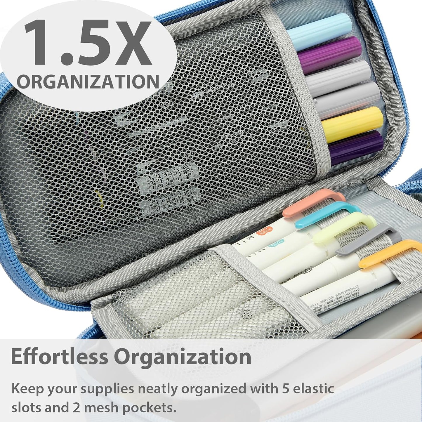 Pencil Case Pouch Box Bag School Supplies Girls Boys Kids, Cute Preppy Stuff Large Big Capacity Aesthetic Pen Organizer, Back to College Stationary, Cornflower Blue, Classic Stlye, 1800ml