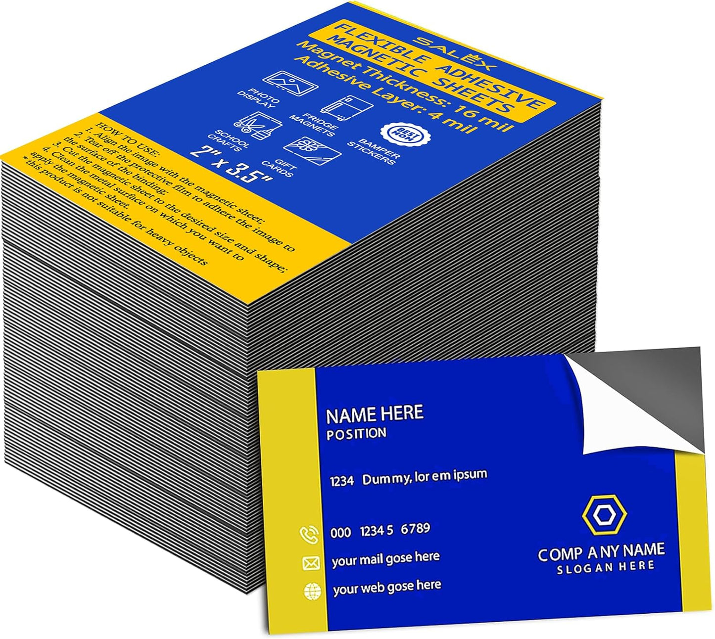 Business Card Magnets Peel and Stick 2" x 3.5"- 50 Strong Magnetic Sheets with Adhesive Backing to Make Flexible Magnet Self Sticky Dots for School Classroom Board, Fridge, Photos, Crafts