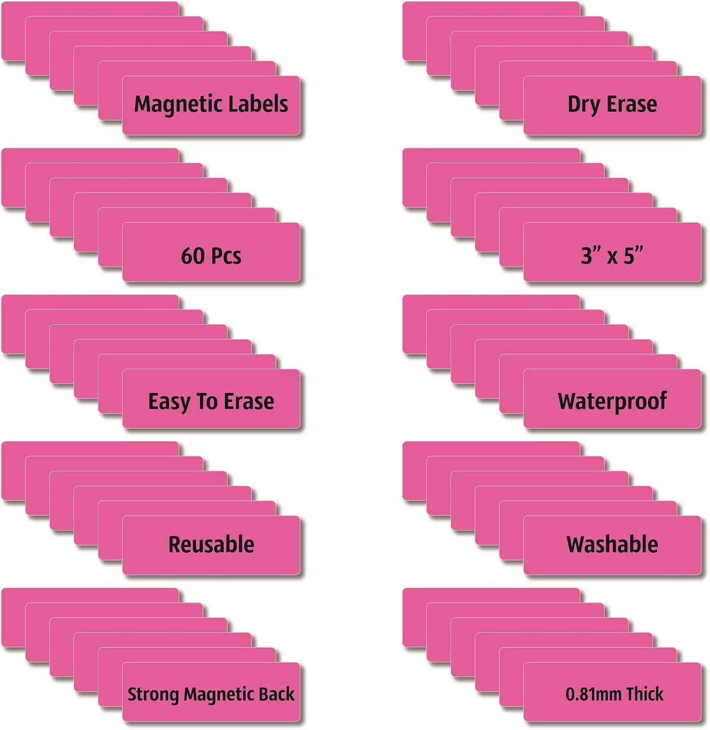 Magnetic Dry Erase Magnets Labels 3x1 inches, Reusable Name Tags, Organizing Schedules in Office/Classroom. Work on Fridge/White Board (Pink 60Pcs)