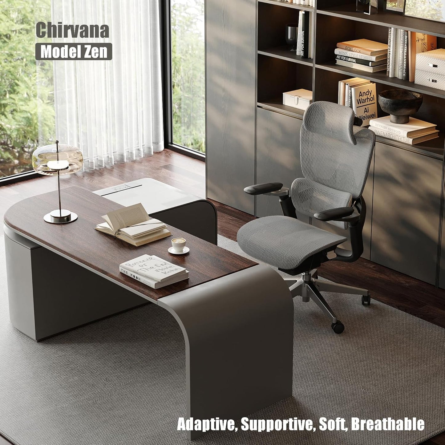 Ergonomic Office Chair, Mesh Home Office Desk Chair with Adjustable Lumbar Support, Gaming Chair with Headrest, 5D Armrest,90-130°Tilt, BIFMA Certified, Model Zen (Grey)