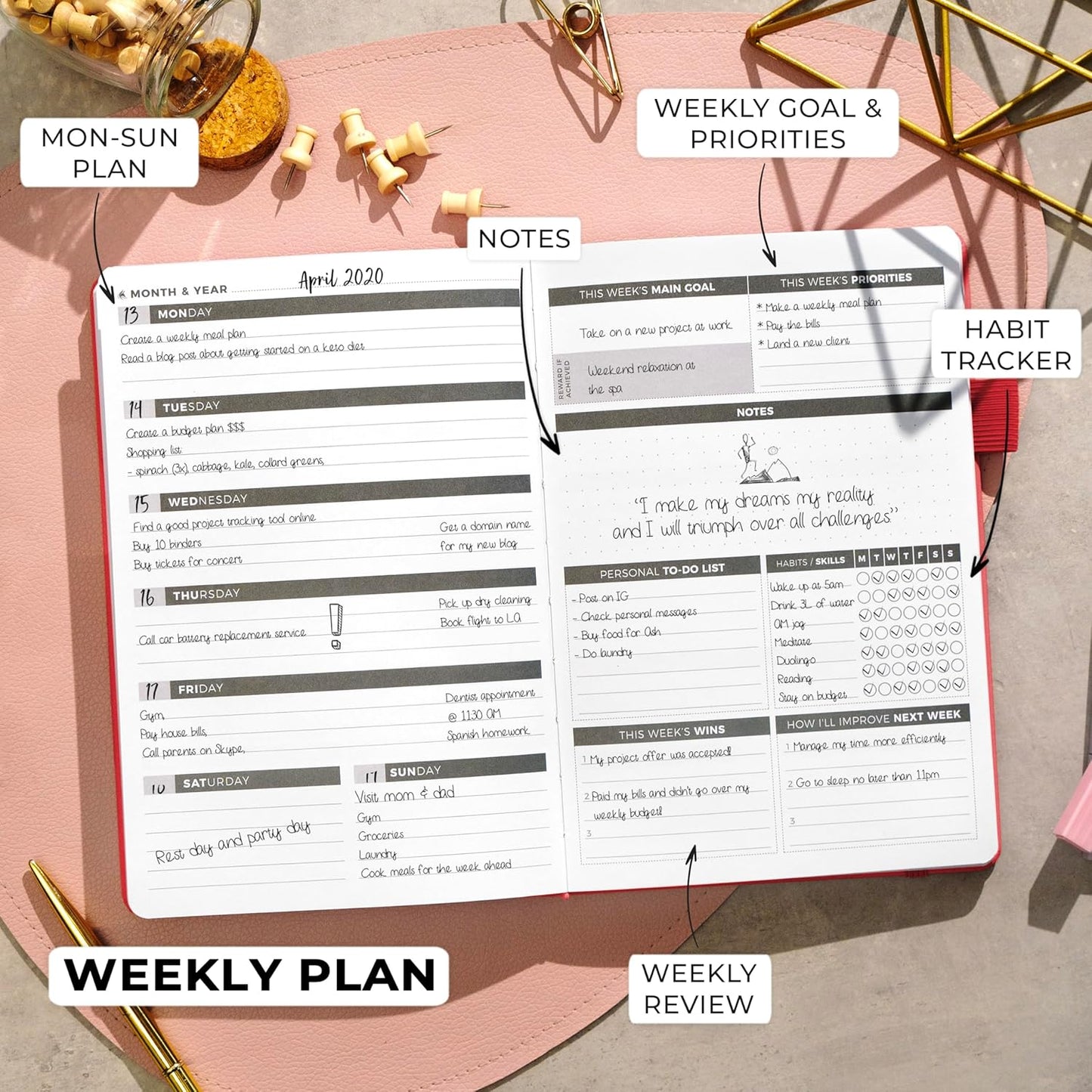 Clever Fox Planner – Undated Weekly & Monthly Planner for Productivity, Time Management & Goals – Organizer Journal – A5 (Red)