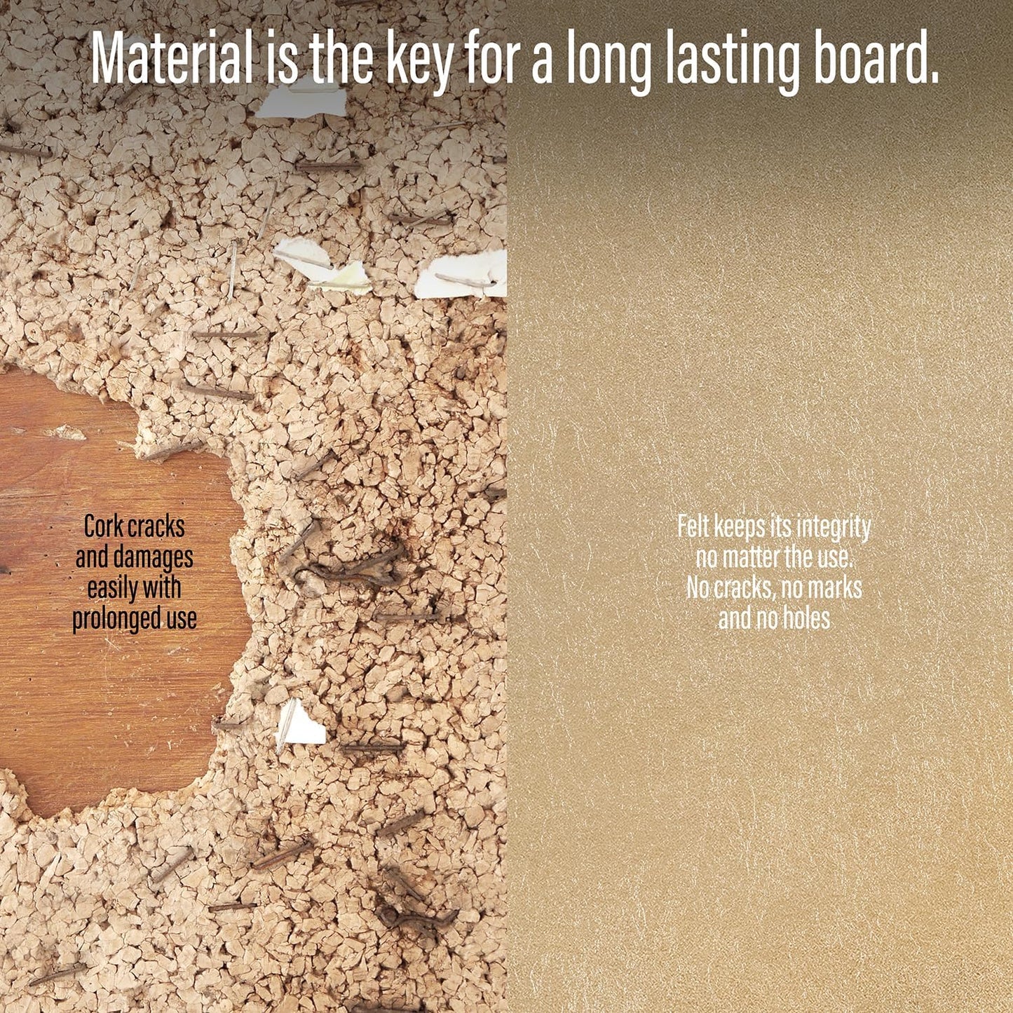 Large Bulletin Board 48 x 36 Inches - Foldable Felt Bulletin Board for Wall, Cork Board Alternative with 57 Wood Pins & 6 Note Pads, Vision Board - Khaki