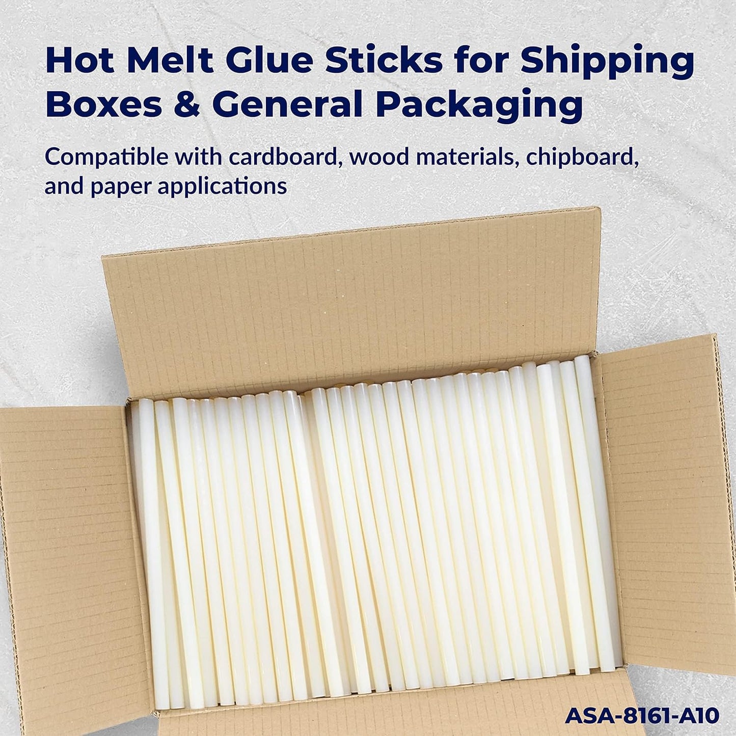 ASA Full Size Hot Glue Sticks for Glue Gun - 7/16" x 10" | High-Strength Hot Gun Sticks Adhesive for Corrugated Materials | Industrial Grade for Packaging & Woodworking | Pack of 189
