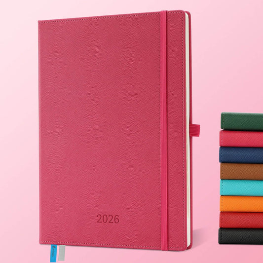 Weekly Monthly 2026 Planner (Jan.26-Dec.26),11.5"x8.5",12 Months Agenda Plan with Month Tabs & Pocket,Expenses/Note Pages, Appointment Book Calendar with Vegan Leather Cover,Rose Red