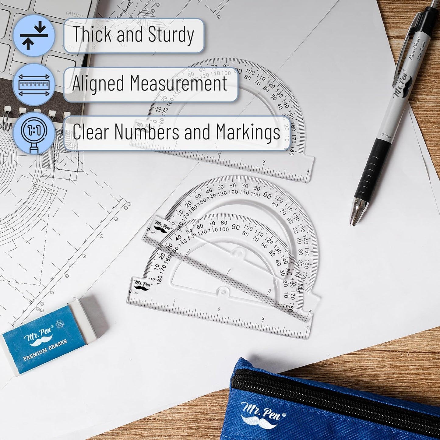Mr. Pen- Clear Protractor 4 Inch, 24 Pack, Bulk Clear Plastic Small Protractor School