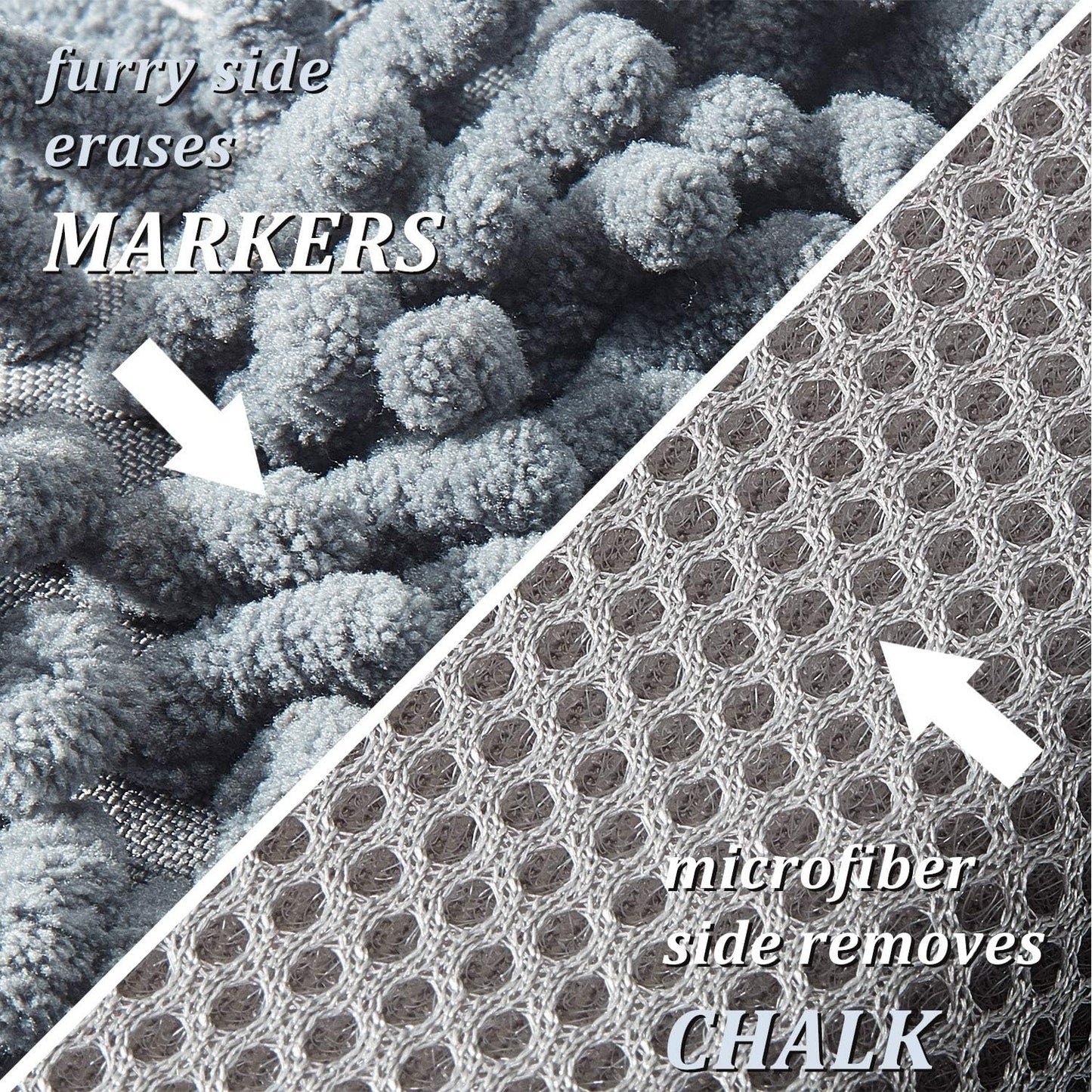 Zonon 4 Pieces Dry Erase Eraser Microfiber Shag Washable Whiteboard Eraser for Markers, Chalk, Classroom, Home and Office(Gray, Blue and Pink)