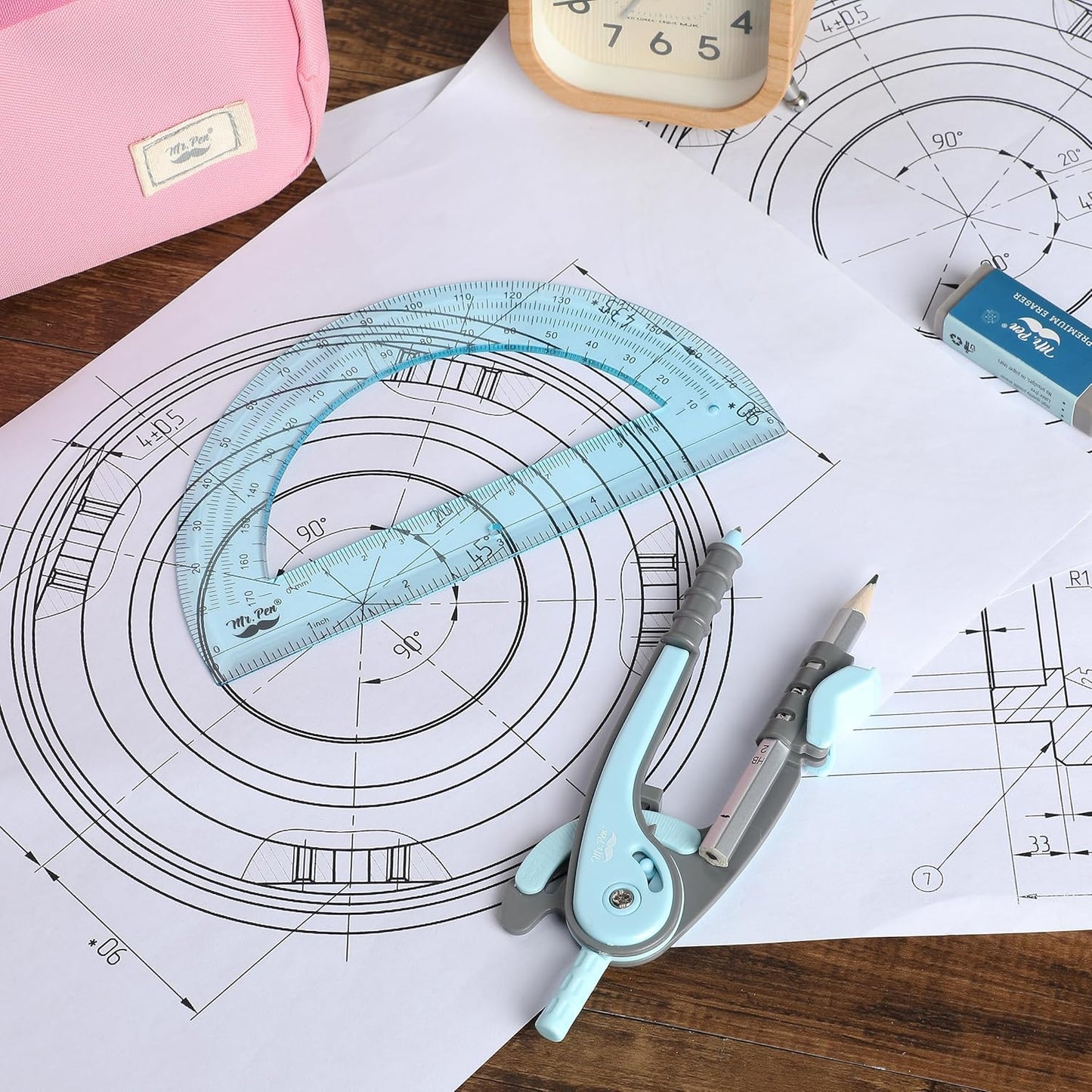Mr. Pen- Compass and Protractor Set, Sky Blue, Compass Geometry Tool, Protractor and Compass Set, Compass Drawing Tool, Drawing Compass, Geometry Compass, Back to School Supplies
