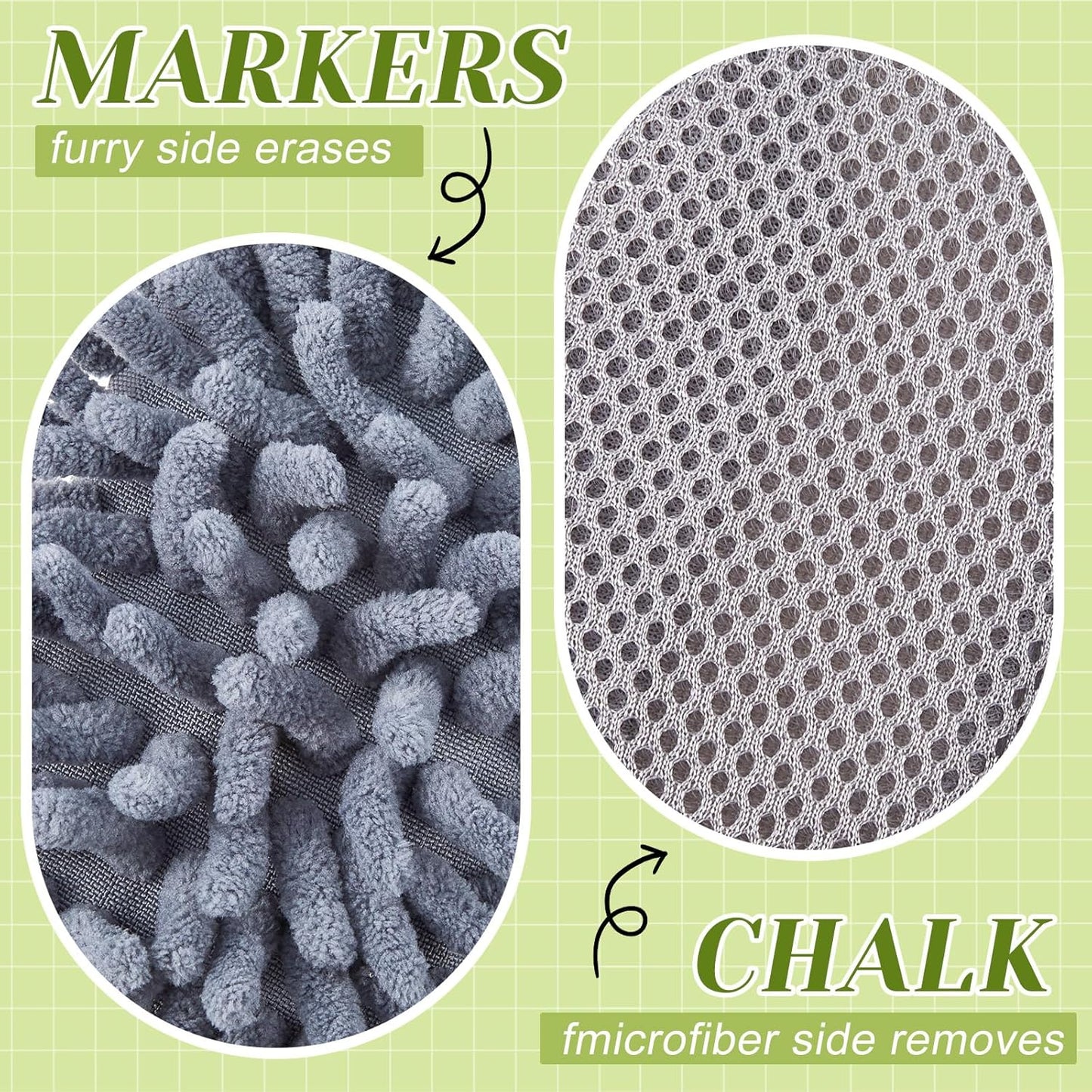 Zonon 4 Pieces Dry Erase Eraser Microfiber Shag Washable Whiteboard Eraser for Markers, Chalk, Classroom, Home and Office(Pink,Green,Yellow,Gray)