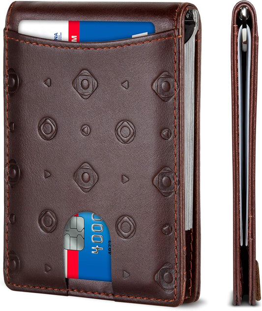 SERMAN BRANDS RFID Blocking Slim Bifold Genuine Leather Minimalist Front Pocket Wallets for Men with Money Clip Thin Mens