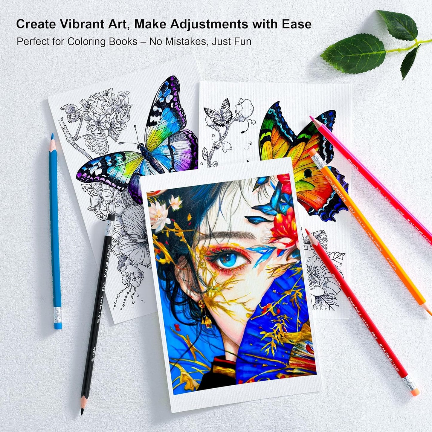 KALOUR 50 Colors Erasable Colored Pencils Set - Easy to Erase, Vibrant and Smooth Coloring Pencils with Erasers - Ideal for Drawing, Sketching, and Coloring Books -Perfect for Adults Beginners Artists