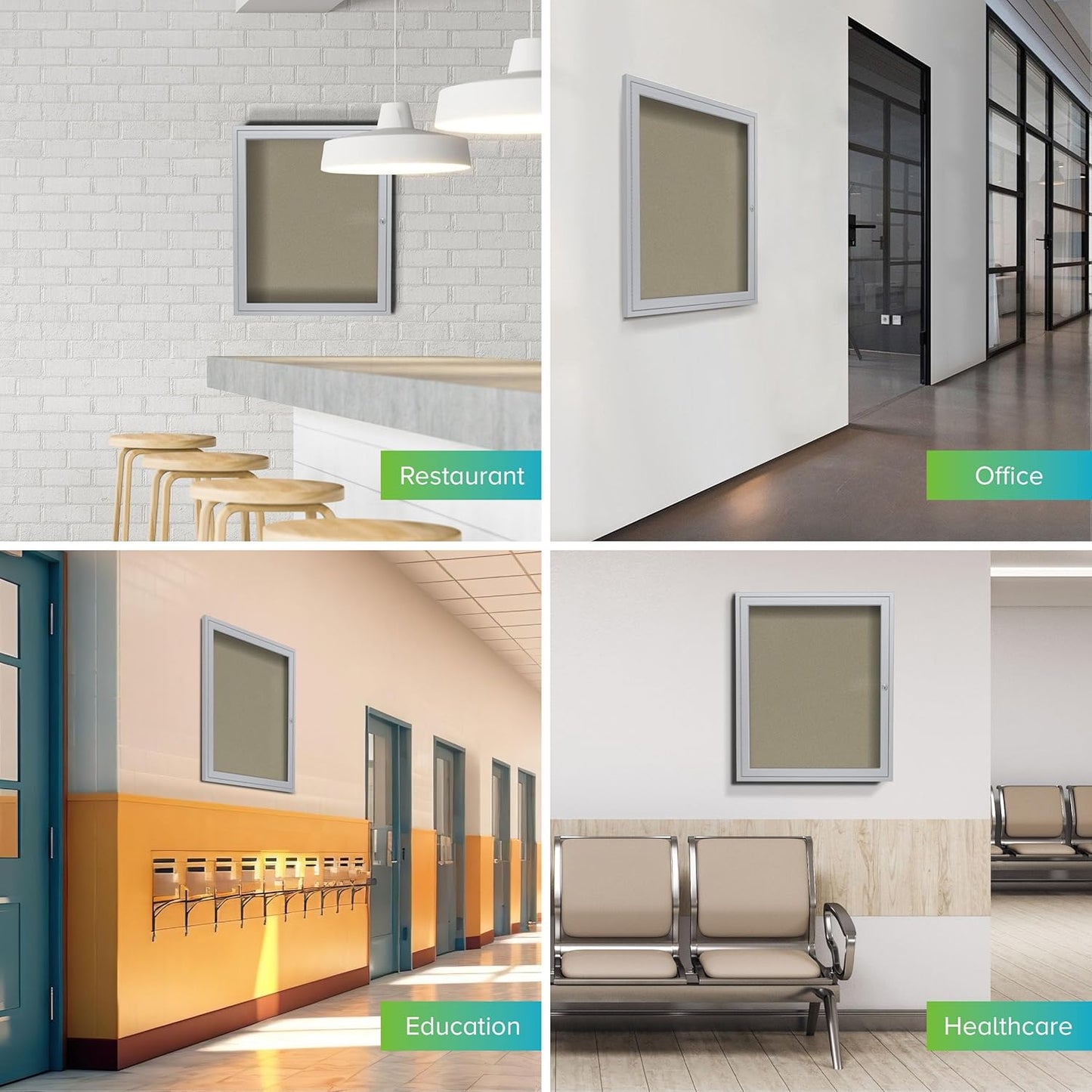 Ghent 36"x24" 1-Door Outdoor Enclosed Vinyl Bulletin Board, Shatter Resistant, with Lock, Satin Aluminum Frame - Caramel, Made in the USA (PA13624VX-181)