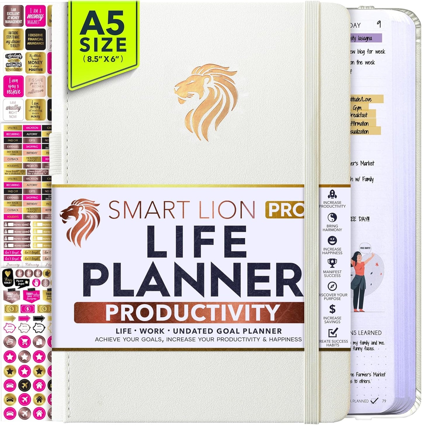 Life Planner - Undated Daily, Weekly & Monthly Planner with Budget Section | A 12 Month Journey to Increase Productivity & Happiness | Life Organizer & Gratitude Journal - Horizontal Format