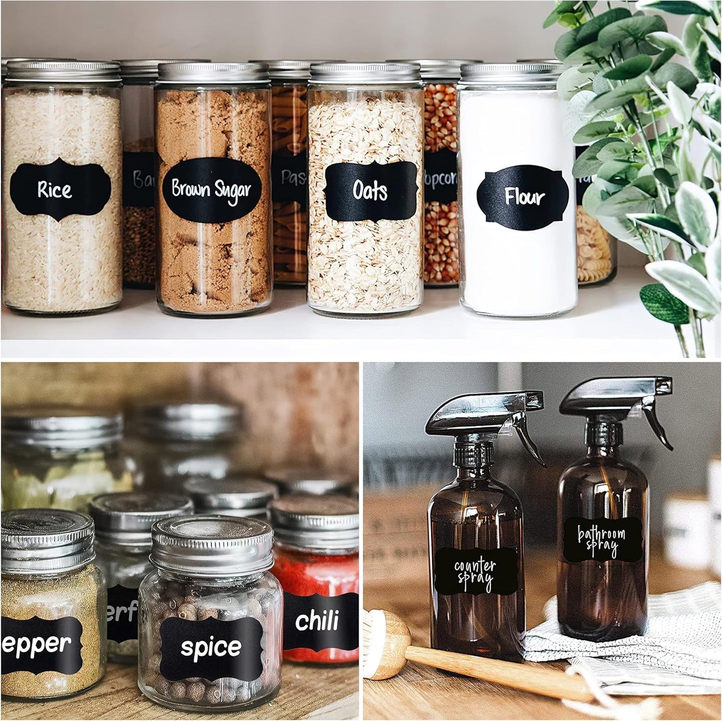 MUWOOB Chalkboard Labels, 120pcs Black Reusable Waterproof Stickers with 2 Erasable White Chalk Markers for Kitchen Pantry, Containers, Mason Jars, Condiments, Food Storage (Rectangle)