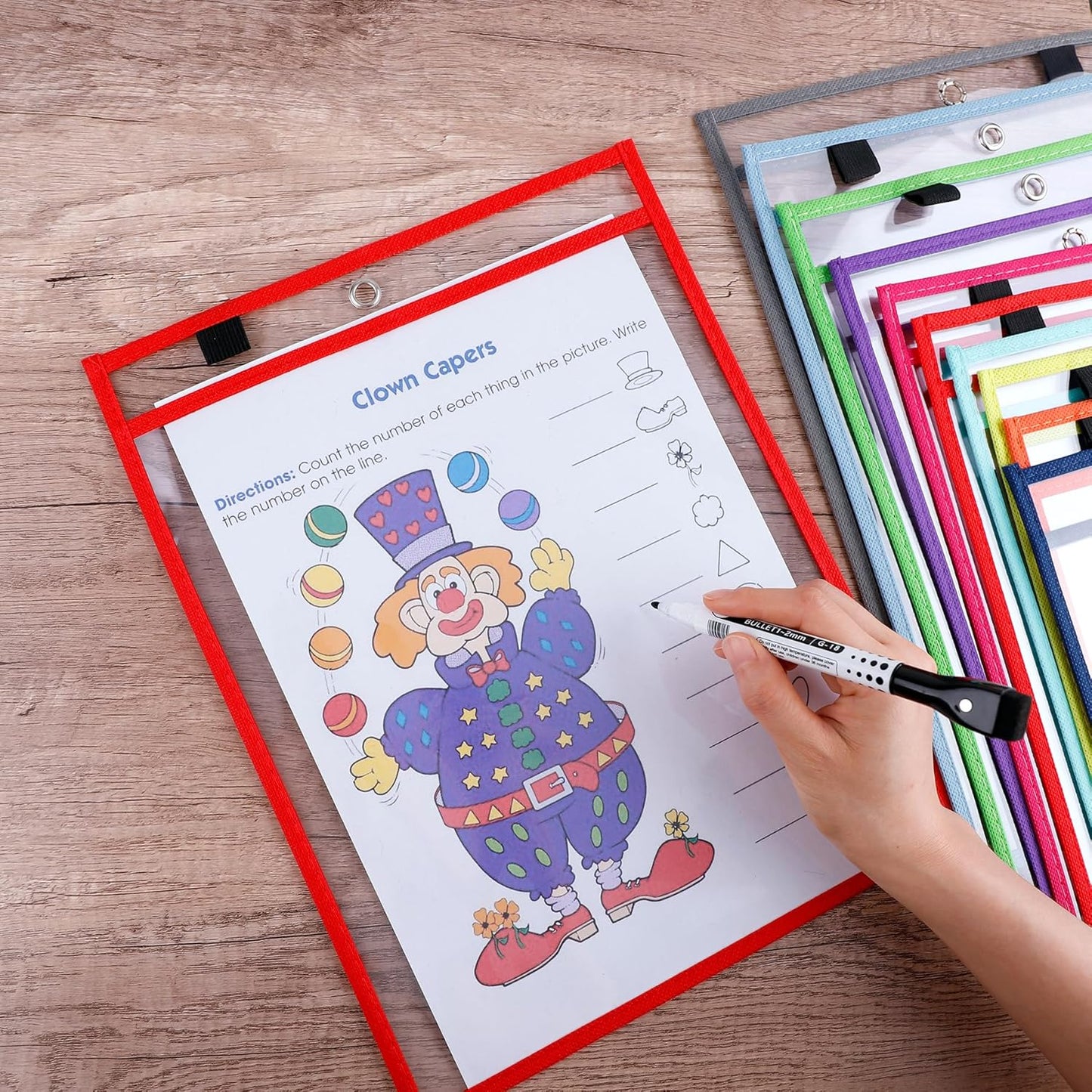 Antner 30 Packs Oversized Reusable Dry Erase Pocket Sleeves Clear Plastic Page Sleeves Sheet Protectors, 5 Assorted Colors 10x13" Ticket Document Holders, Shop Office School Teacher Classroom Supplies