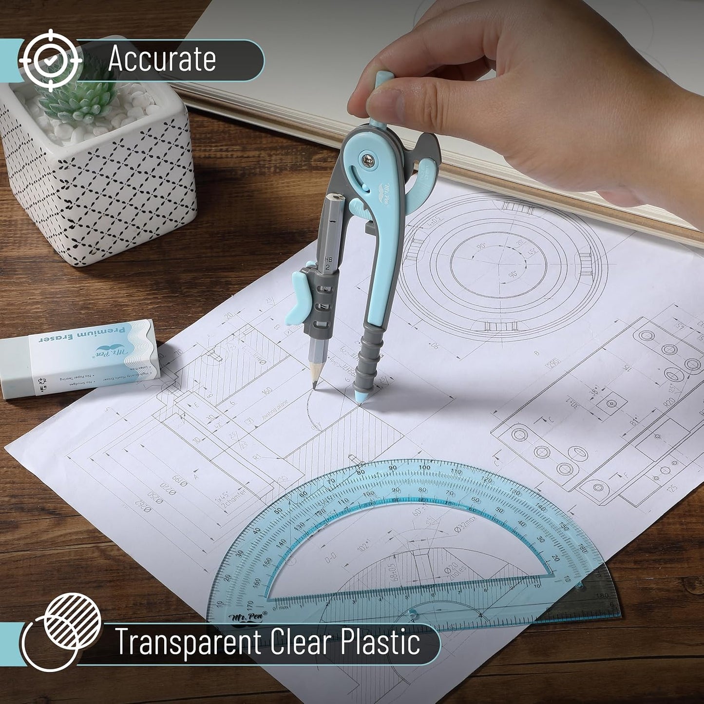 Mr. Pen- Compass and Protractor Set, Sky Blue, Compass Geometry Tool, Protractor and Compass Set, Compass Drawing Tool, Drawing Compass, Geometry Compass, Back to School Supplies