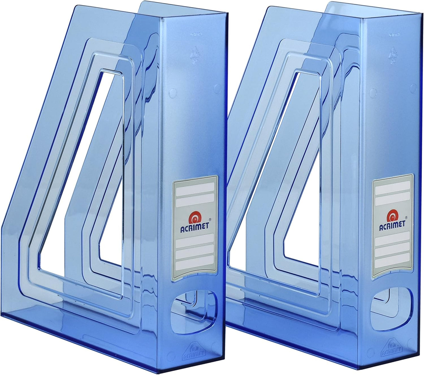 Acrimet Magazine File Holder, Durable Rack, Space-Saving Organizer (Plastic) (Clear Blue Color) (2 pack)