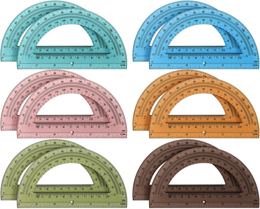 12 Pcs of Colorful Plastic Protractors 180 Degrees 6 Inches Mathematical Protractor Translucent Geometric for Learn Office Measurement Drawing