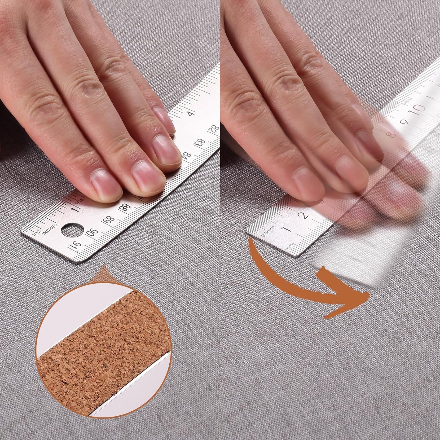 36 Inch Metal Ruler, Stainless Steel Straight Edge Ruler with Cork Backing, Non-Slip Imperial & Metric Measuring Tool for School, Office, Woodworking, Drafting