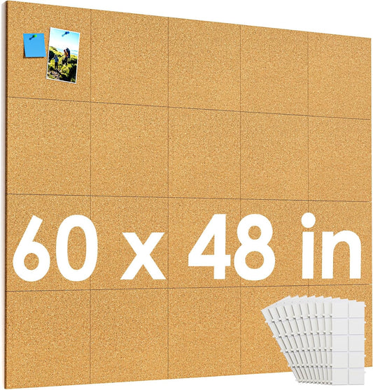 MaxGear 60" x 48" Large Cork Board for Wall, 20 Pack Cork Board Tiles with 40 Pushpins & Safe Removable Adhesive Tabs, 12" x 12" Corkboards for Office, School, Home