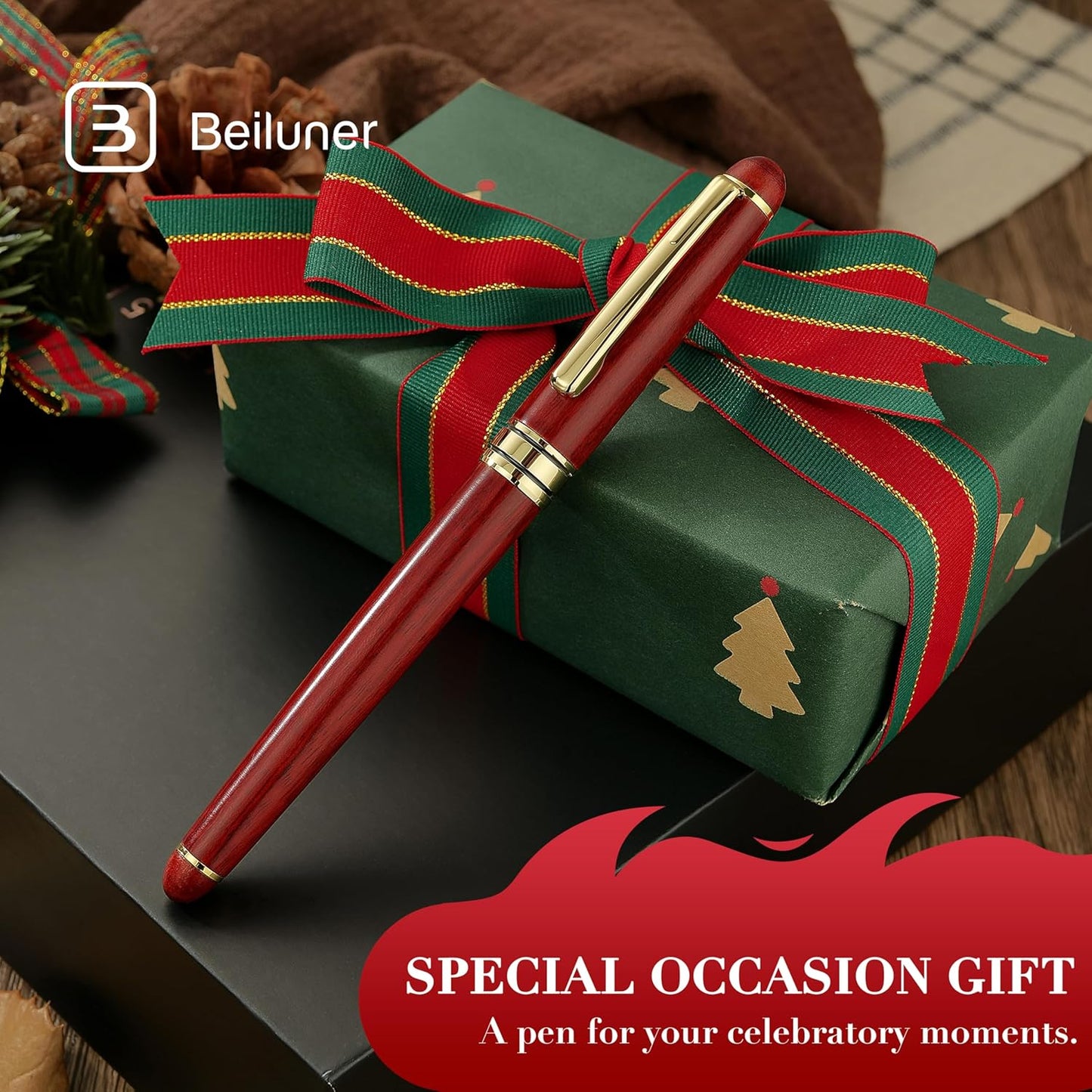 BEILUNER Luxury Wood Ballpoint Pen Writing Set,Rosewood-Elegant Fancy Nice Gift Pen Set for Signature Executive Business Office Fancy Nice Supplies - Christmas Gift Boxed with Extra Refills (Black)