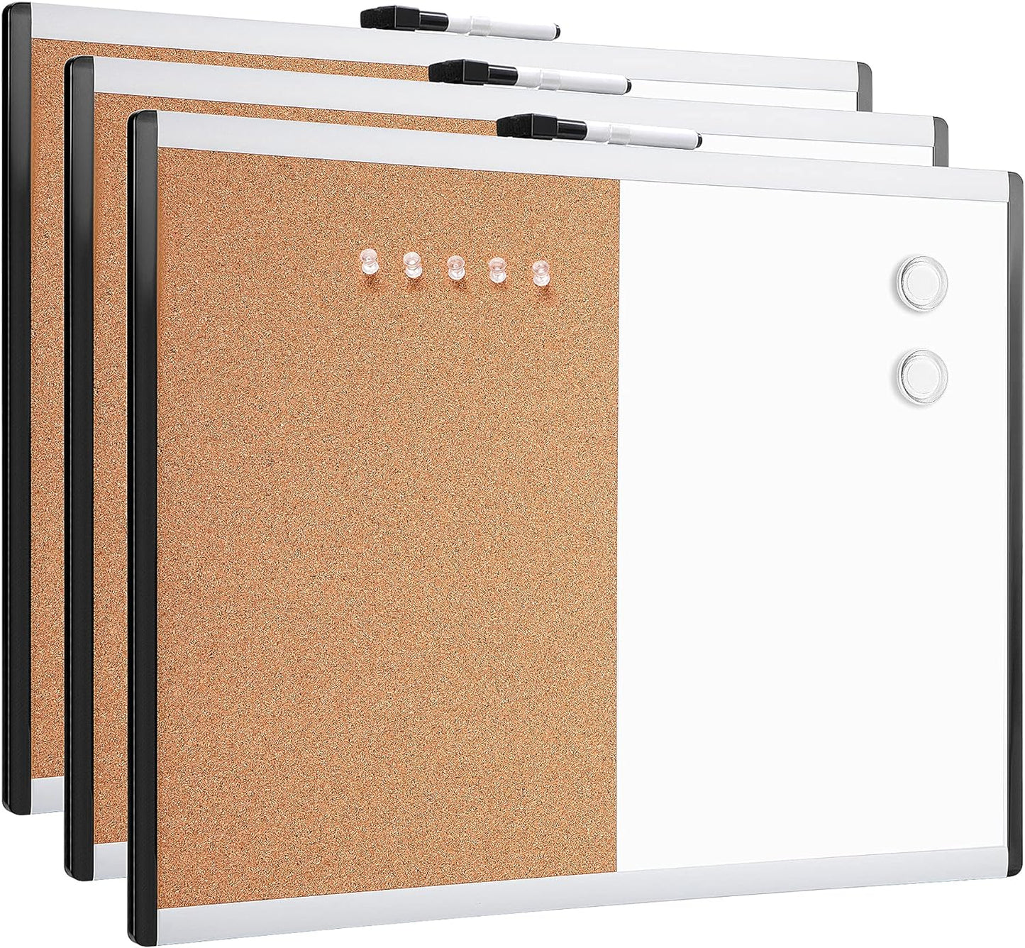 Amazon Basics Combo Magnetic Whiteboard&Cork Board for Home,Office and Classroom, Plastic/Aluminum Frame, White,Yellow, 17" x 23"