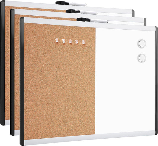 Amazon Basics Combo Magnetic Whiteboard&Cork Board for Home,Office and Classroom, Plastic/Aluminum Frame, White,Yellow, 17" x 23"